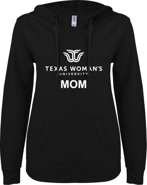 Texas Womans ENZA Ladies V Notch Raw Edge Fleece Hoodie Mom Institutional Logo - ONLINE ONLY